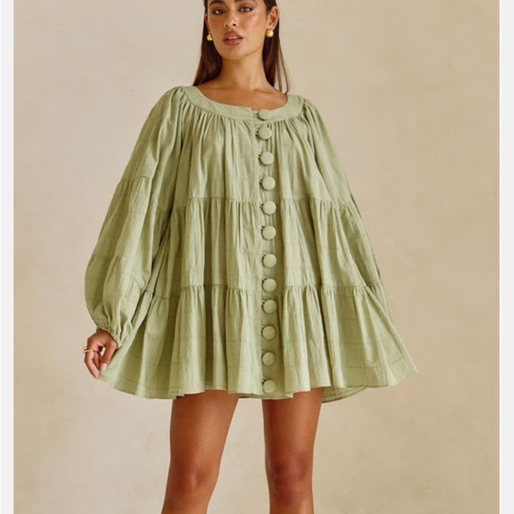 BNWT Sabo Skirt “East Dress” Green Button-Down Tiered Dress